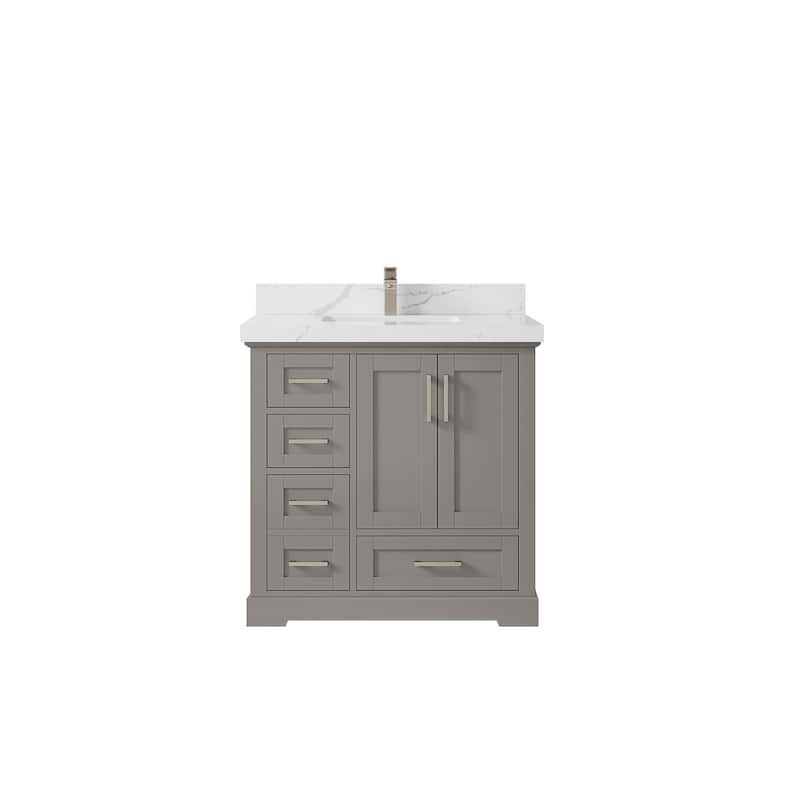 Willow Collections 36 x 22 Boston Center Sink Right Bathroom Vanity with Countertop - 2"Calacatta Laza - Elephant Skin Gray