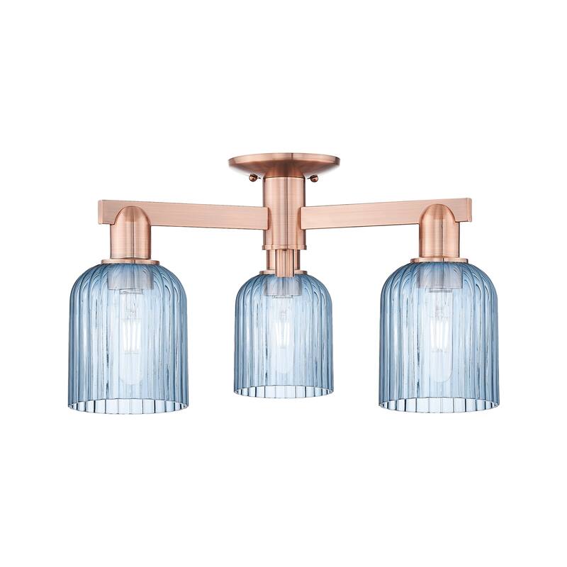 Innovations Lighting 716-3F-11-23 Bridal Veil Semi-Flush Bridal Veil 3 - Antique Copper / Blue