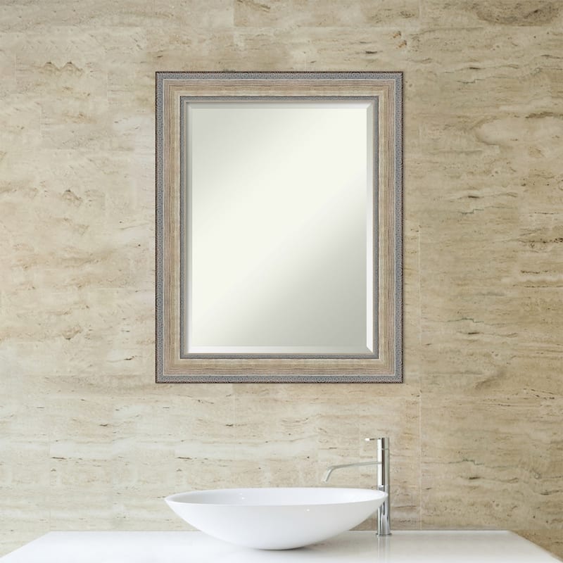 Fleur Silver Beveled Wood Framed Bathroom Vanity Wall Mirror - Fleur Champagne Silver