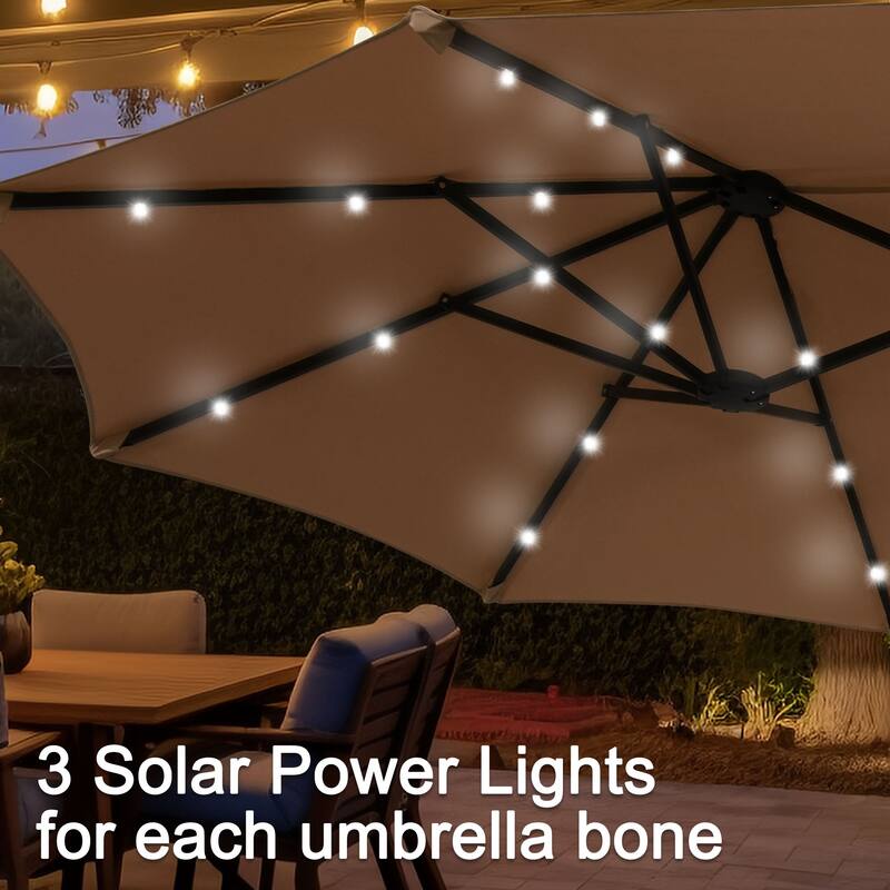 Ainfox 13ft Double-sided Patio Umbrella Solar LED Lighted Outdoor Martet Umbrella with Base