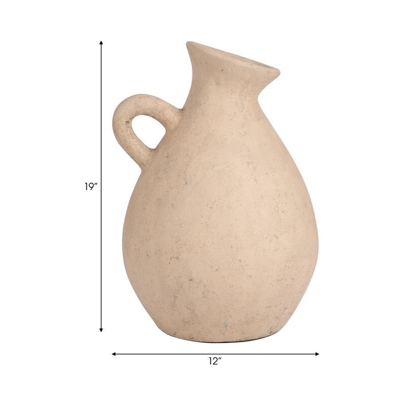 Sagebrook Home Terracotta, 19" Unique Jug With Handle, Round, Textured, Serenity/Mysterious, Ideal gift
