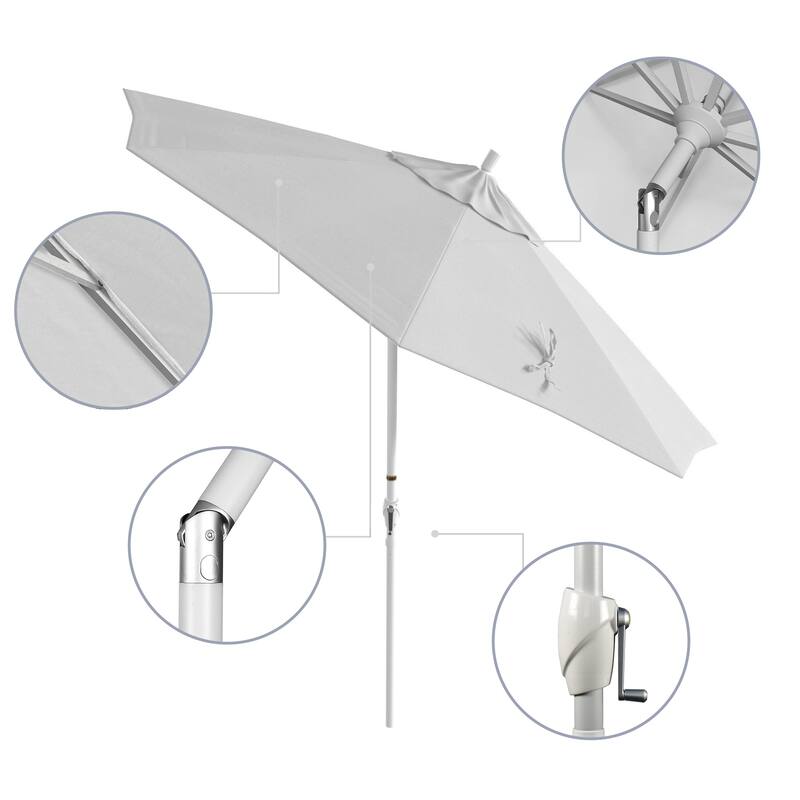 California Umbrella 9' Rd. Aluminum Patio Umbrella, Crank Lift with Push Button Tilt, White Finish, Pacifica Fabric