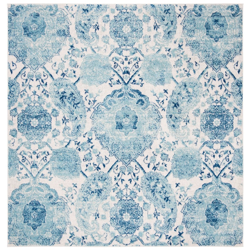 SAFAVIEH Madison Belle Boho Glam Paisley Pattern Area Rug - 6'7" Square - Cream/Turquoise