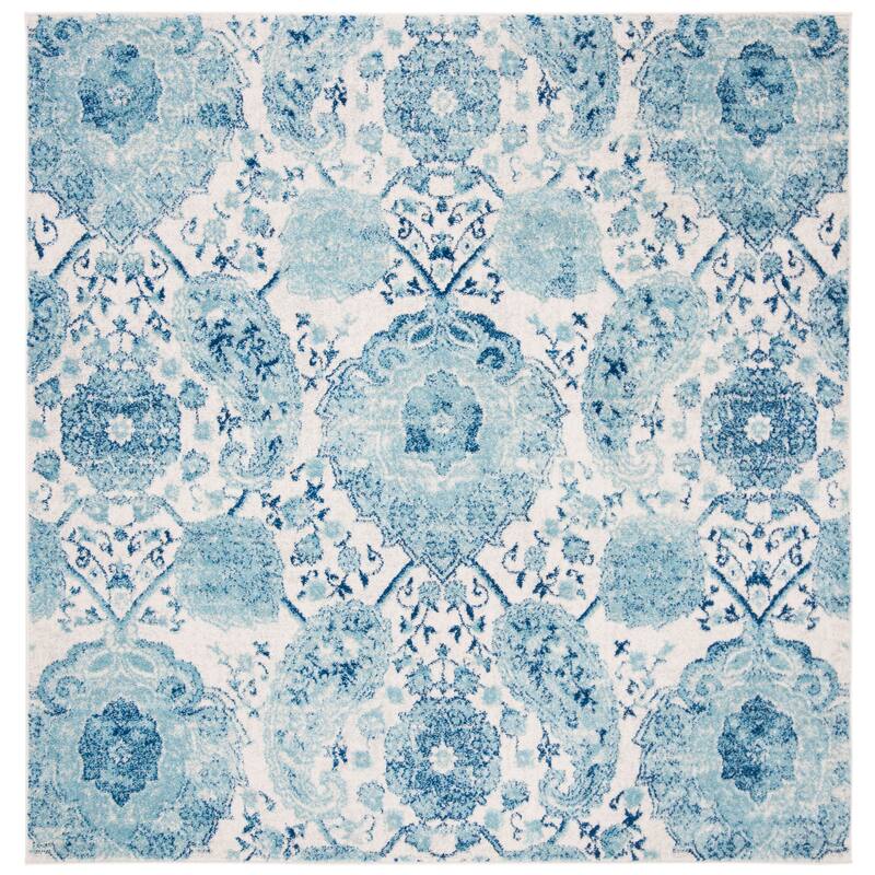SAFAVIEH Madison Belle Boho Glam Paisley Pattern Area Rug - 5'3" x 5'3" Square - Cream/Turquoise