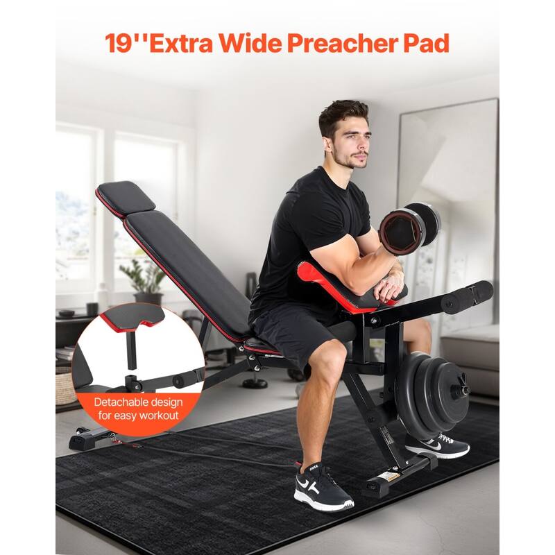Weight Bench Sit up Bench for Home Gym Strength Training Workout Adjustable - 73.9 x 20.9 x (34.6-39.4)