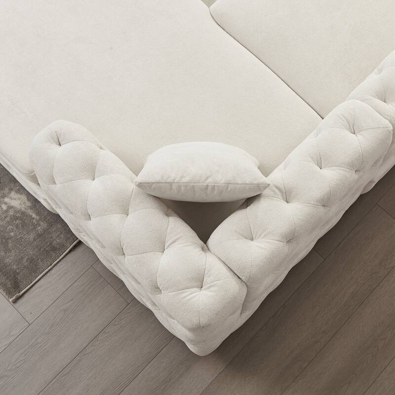 U-Shaped Chenille Sofa with Two Chaise Longue Seats and Pillows.