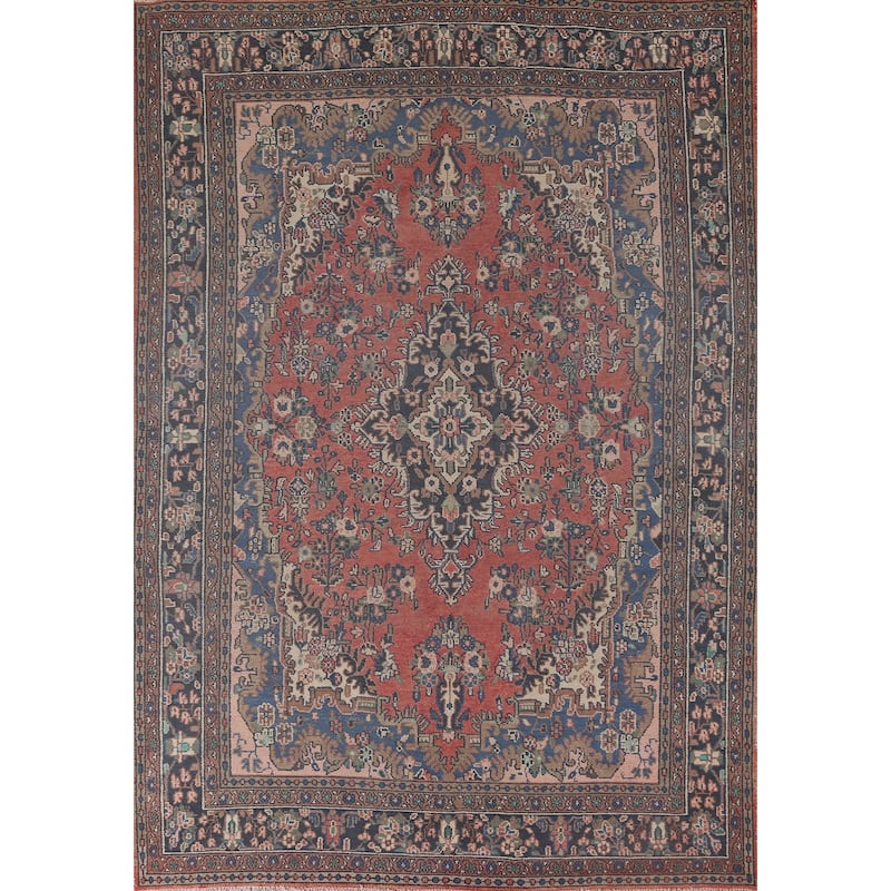 Hamedan Persian Vintage Rug Handmade Wool Carpet - 7'2"x 10'2"