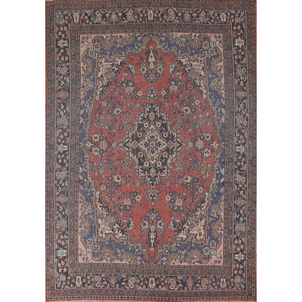 Hamedan Persian Vintage Rug Handmade Wool Carpet - 7'2"x 10'2"