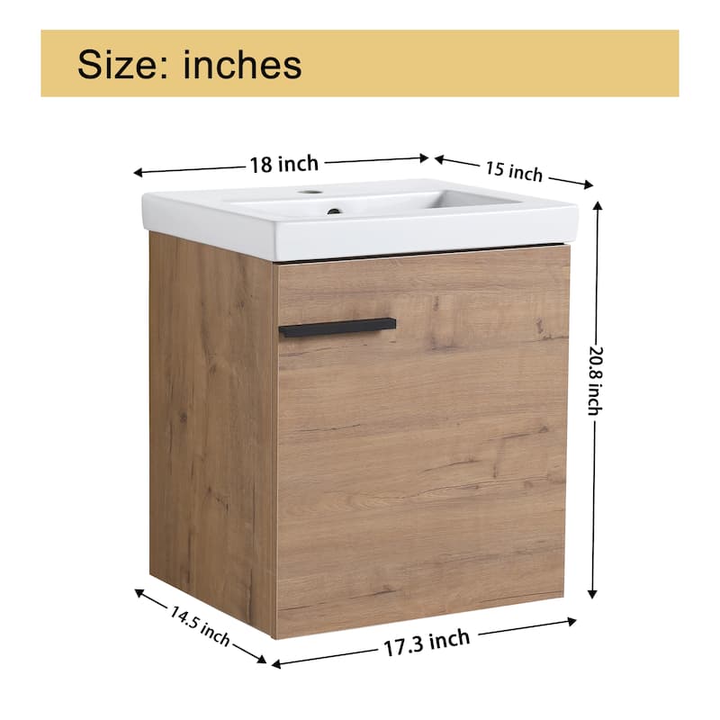 Malwee 18" Floating Bathroom Vanity, Mini Wall Mounted Bathroom Vanity with Ceramic Sink and Soft Close Door
