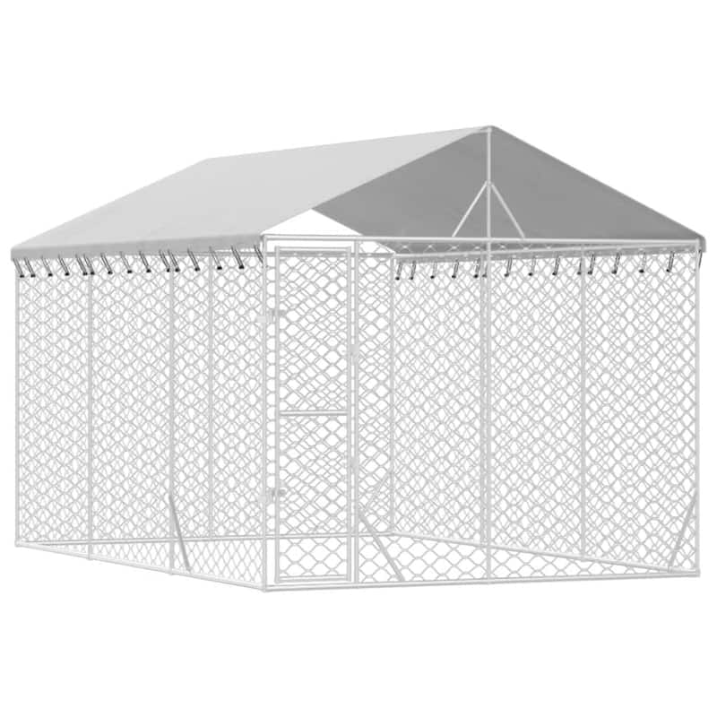 vidaXL Outdoor Dog Kennel with Roof Silver Galvanized Steel