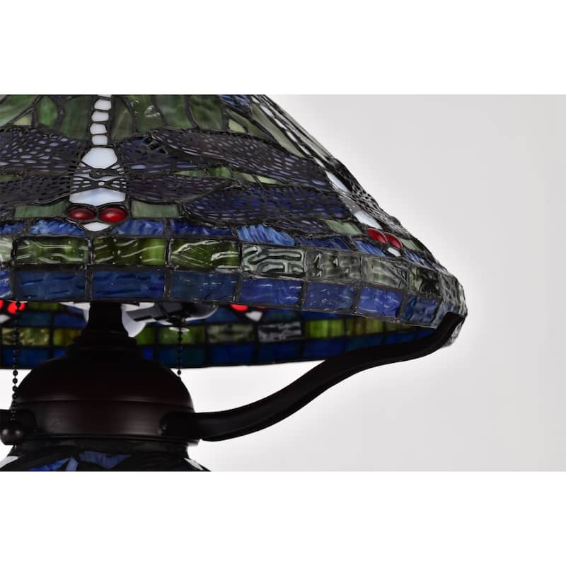 Shulba Dragonfly Base and Shade 2-Light Table Lamp Blue Tiffany Style Glass
