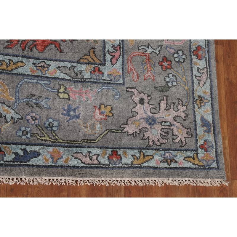 Floral Gray Oushak Oriental Large Area Rug Handmade Wool Carpet - 9'11"x 13'10"