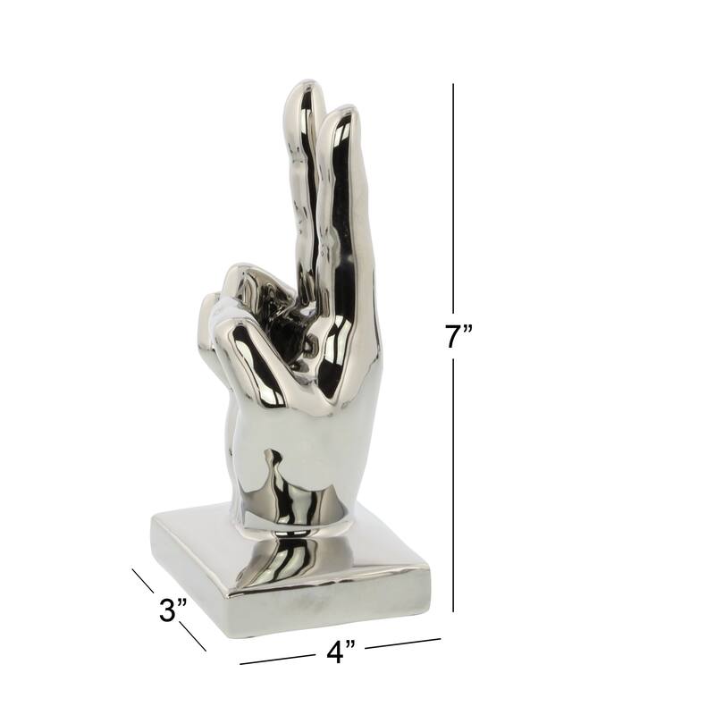 Porcelain Ceramic Hands Sculpture - Set of 3 Silver - CosmoLiving by Cosmopolitan - 3"W x 4"L x 6"H