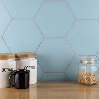 Merola Tile Textile Basic Hex Aqua 8-5/8" x 9-7/8" Porcelain Floor and Wall Tile