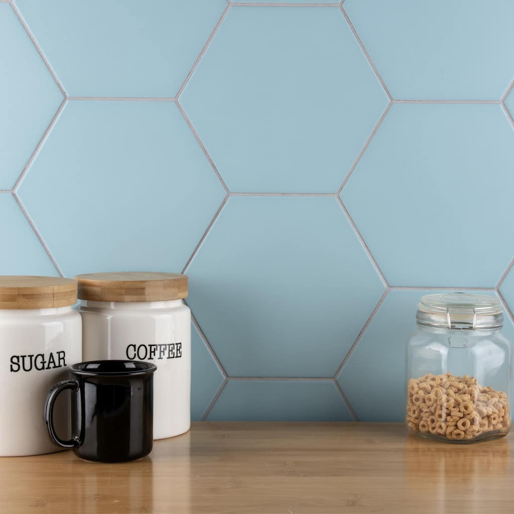 Merola Tile Textile Basic Hex Aqua 8-5/8" x 9-7/8" Porcelain Floor and Wall Tile