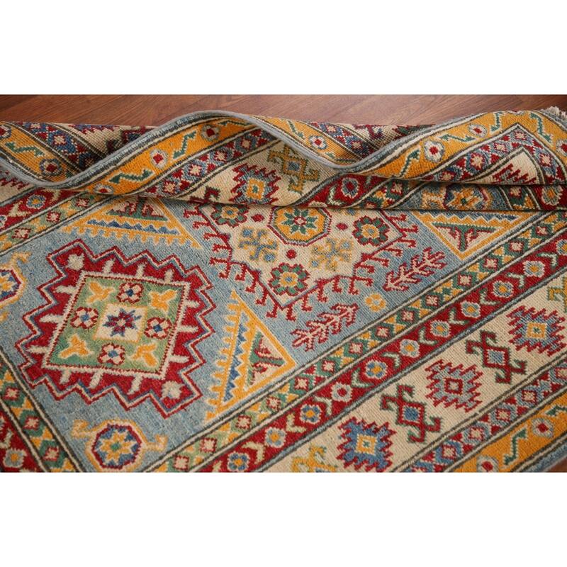 Geometric Kazak Oriental Accent Rug Hand-Knotted Wool Carpet - 3'5"x 5'0"