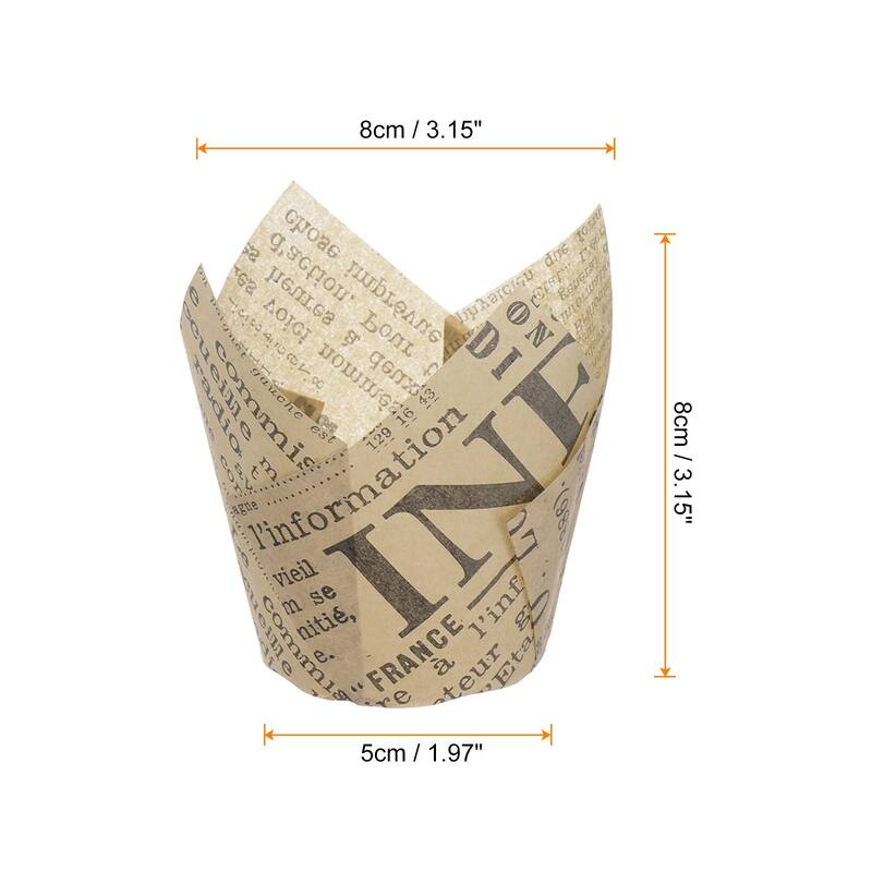50pcs Tulip Cupcake Liners Greaseproof Baking Cups, W Newspaper - Natural - Natural