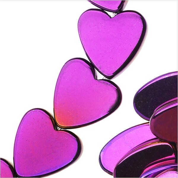 Hematite Gemstone Beads, 8mm Heart, 16 Inch Strand, Metallic Purple