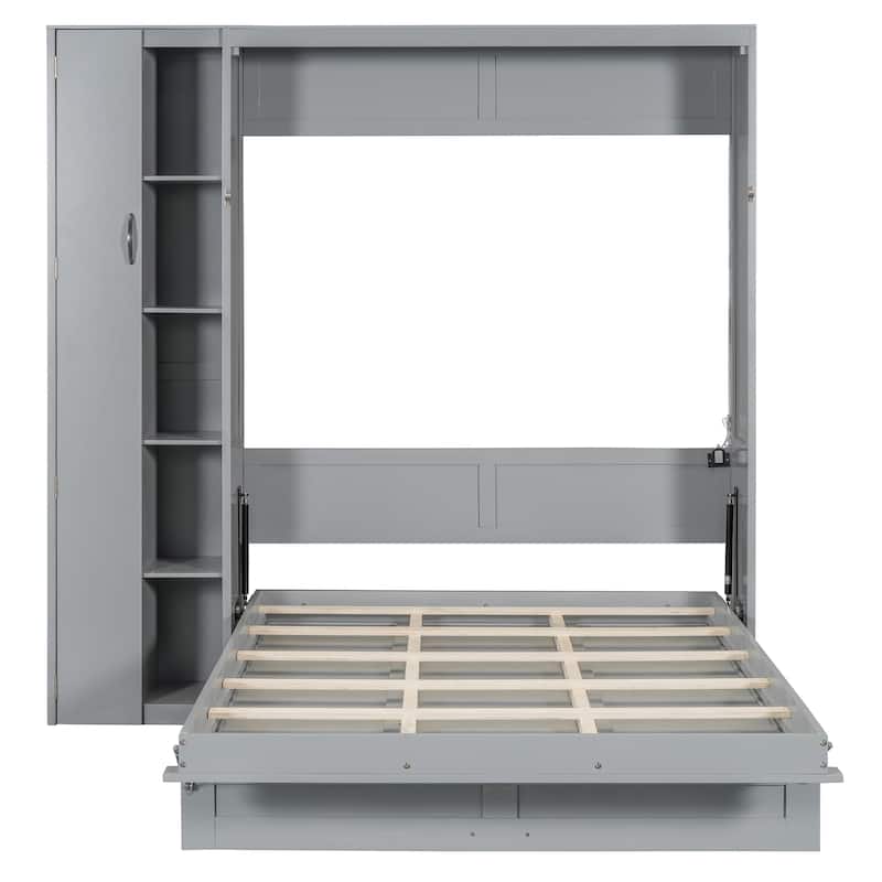 Roomfitters Full/Queen Size Murphy Bed Wall Bed with Shelves, Wardrobe and LED Lights