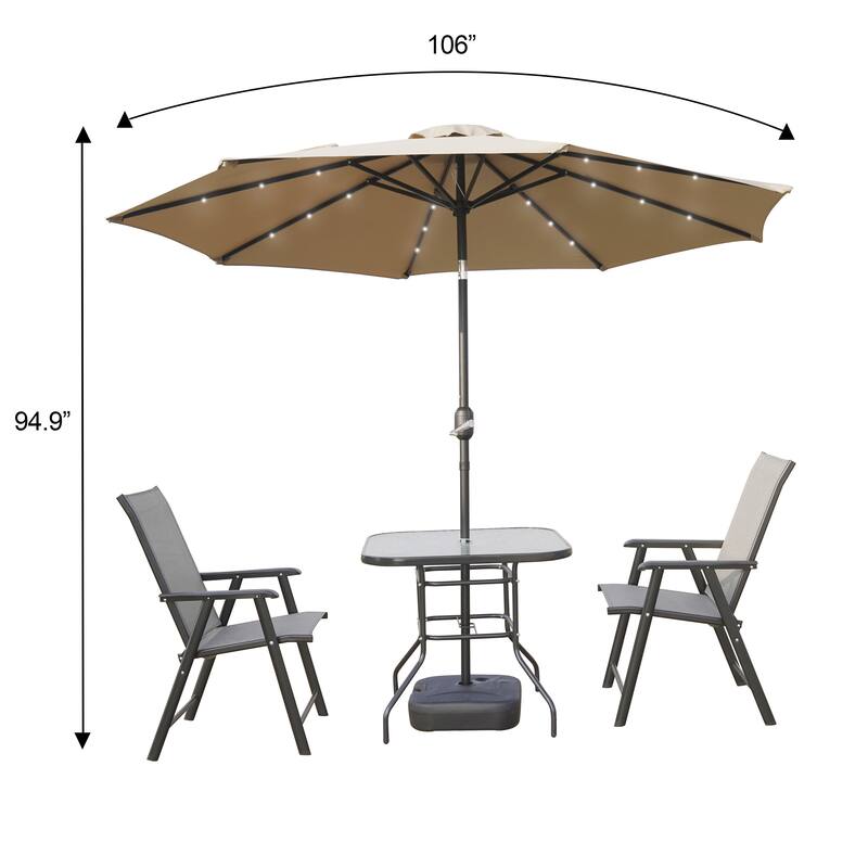 Sierra Outdoor Solar-Powered LED Umbrella with Adjustable Tilt, Water-Resistant Canopy & Powder-Coated Steel Pole