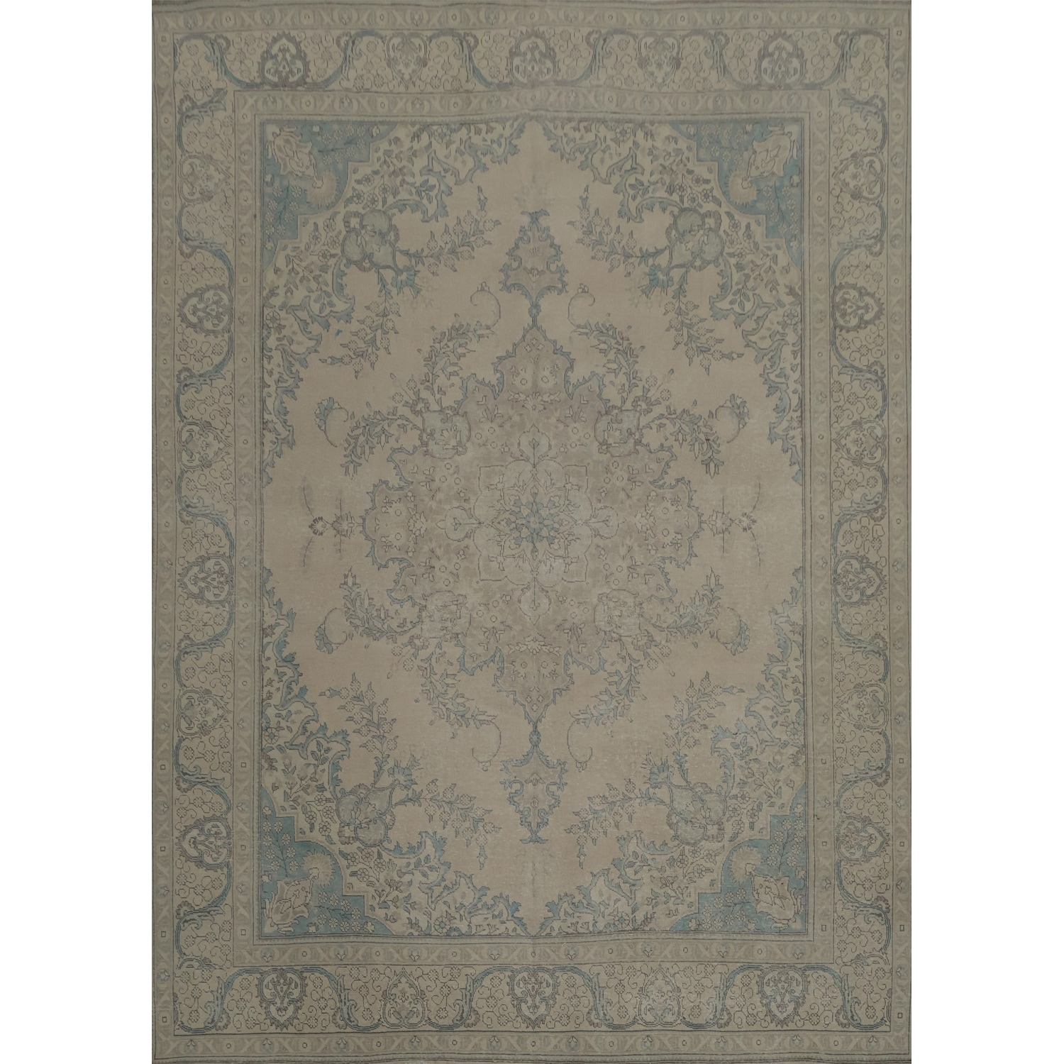 Hand Knotted Oriental 100% Wool Carpet Traditional Medallion Beige & Ivories Tabriz Area Rug - 12' 8'' X 9' 11''