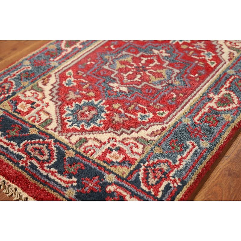 Geometric Red Heriz Serapi Oriental Foyer Rug Hand-Knotted Wool Carpet - 2'0" x 3'0"