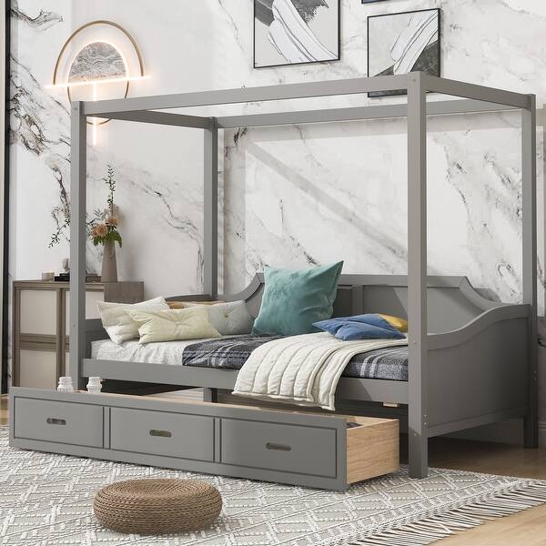 slide 2 of 14, Twin Canopy Kids Daybed with 3-in-1 Storage Drawer, Sturdy Frame, Easy Assembly, Grey Grey