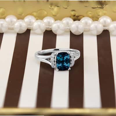 Auriya 1 3/4ct Modern Cushion-cut London Blue Topaz and Diamond Engagement Ring 1/4ctw 14k Gold