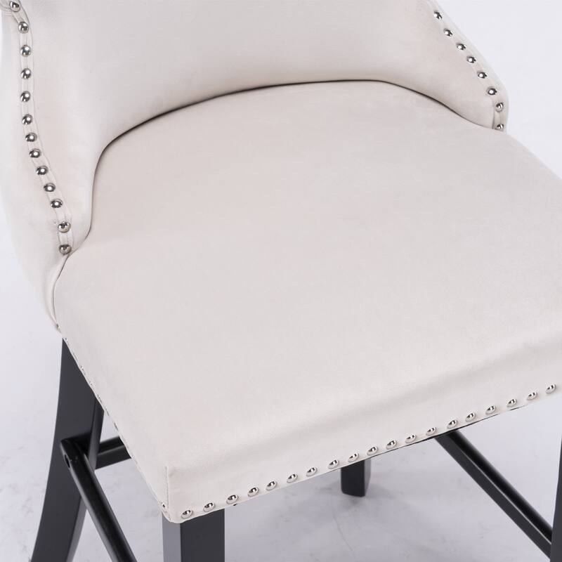 Upholstered Wing-Back Barstools Set of 2/4, Leisure Bar Chairs with Button Tufted Decoration, Wooden Legs and Nailhead Trim