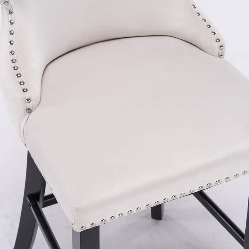 Wing-Back Barstools with Button Tufted Decoration and Wooden Legs, Leisure Style Bar Chairs,Bar stools, Set of 2