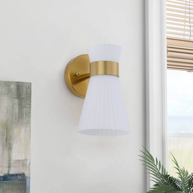 3 Light Gold Vanity Wall Sconce with White Glass Shades Modern Bathroom Lighting Fixture