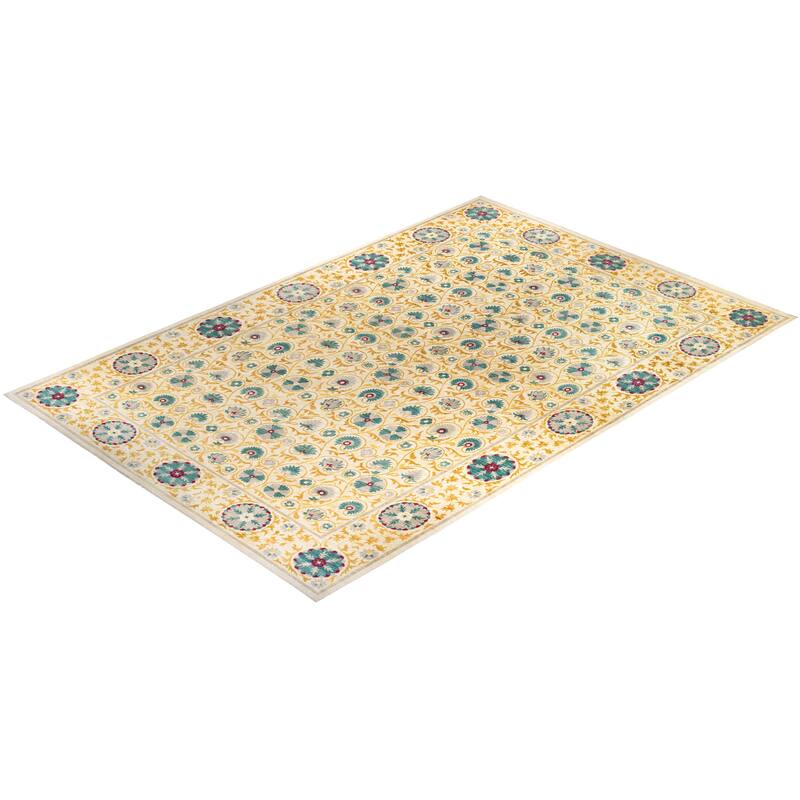 Overton Handknotted Wool Vintage Inspired Contemporary Suzani Ivory Area Rug - 18' 4" x 12' 3"
