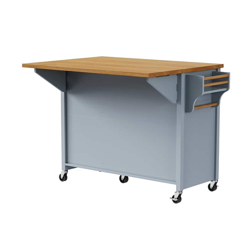 52" Rolling Kitchen Island with Drop Leaf,Spice Rack,Adjustable Shelf