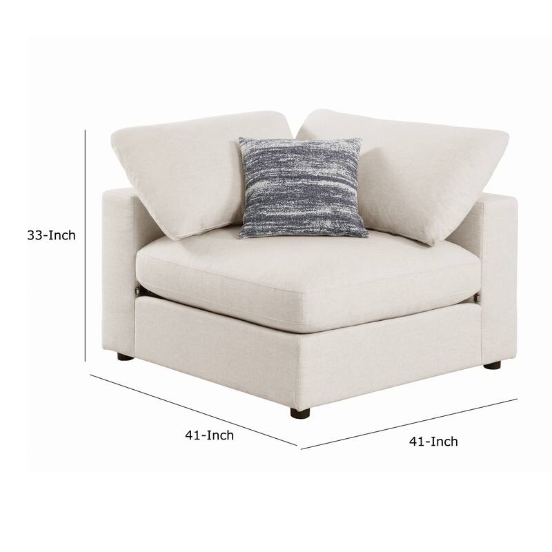 Fabric Upholstered Wooden Corner Chair with Loose Cushion Seat, Beige