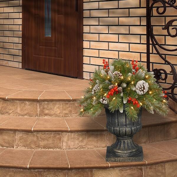 Shop 18 Pre Lit Frosted Berry Urn Filler Christmas Garden Stakes Warm Led Lights Overstock 30943953