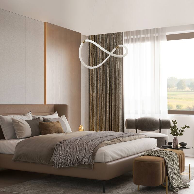 21.5-inch Modern Integrated LED Chandelier White Gold Pendant Light for Dining Room