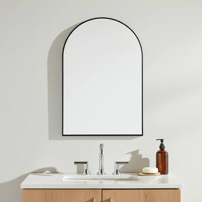 HomeRoots 39" Black Arch Metal Framed Bathroom Vanity Mirror - 27.70 in. x 39.30 in. x 2.94 in.