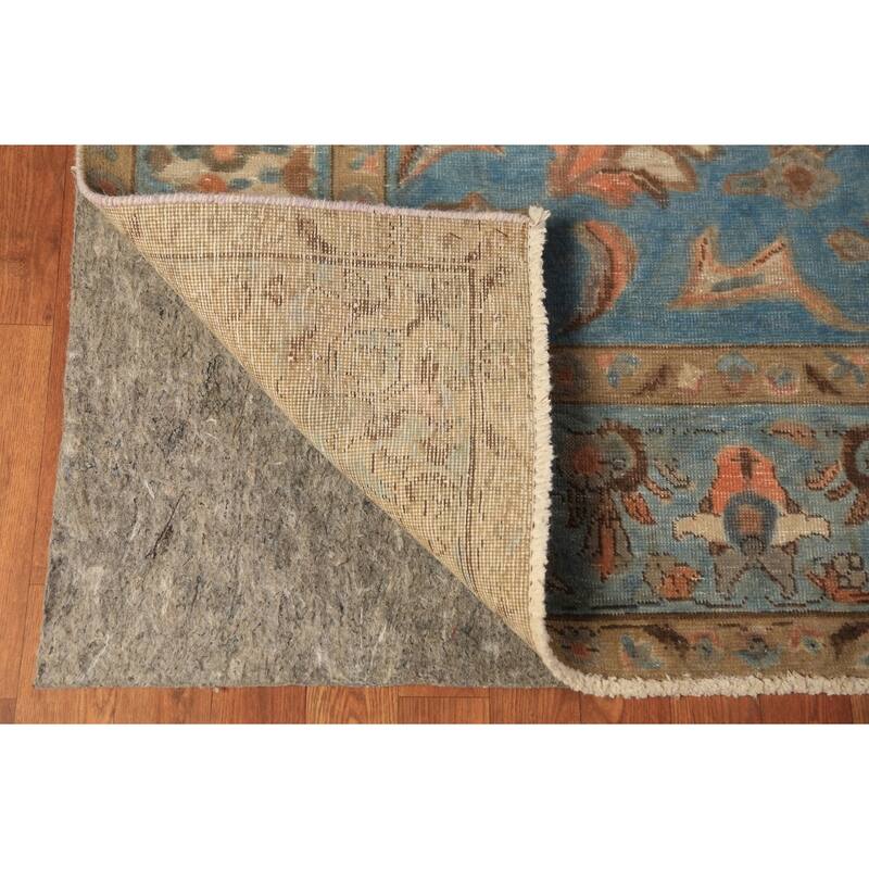 All-Over Floral Blue Tabriz Persian Area Rug Hand-Knotted Wool Carpet - 7'10"x 11'0"