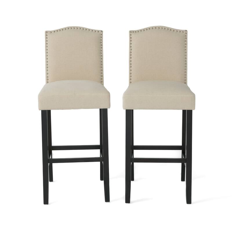 Roomfitters Modern Upholstered Counter Height Bar Stools Set of 2, Nailhead Trim Accent Seating with Footrest, Beige