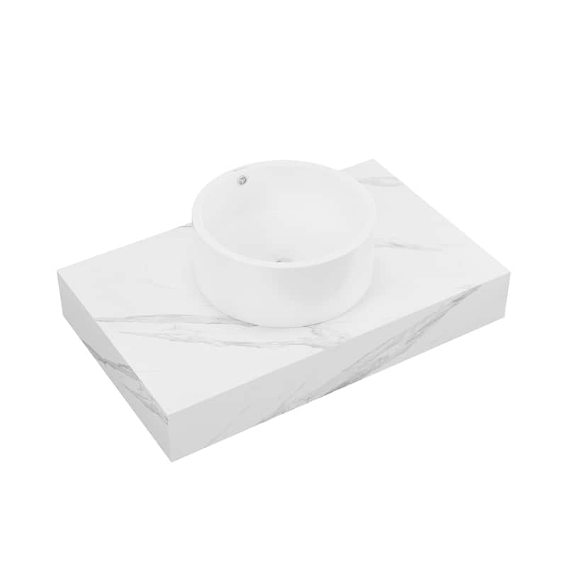 Monaco 36" Floating Bathroom Shelf With Vessel Sink In White Marble - 23.75" x 21.81" x 9.49"