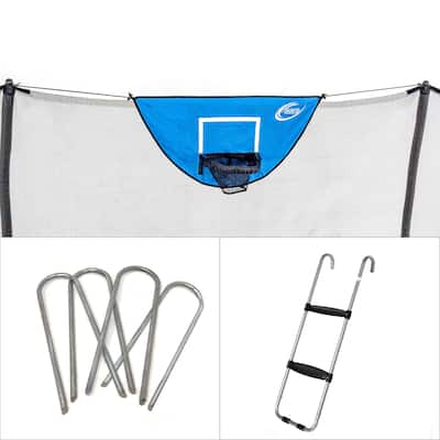 Skywalker Trampolines Accessory Kit with basketball game, wind stakes & wide step ladder