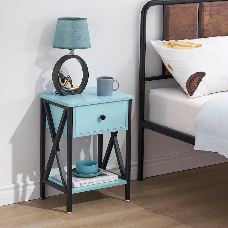VECELO Modern Nightstand 1-Drawer with Storage Shelf, End Table/Side Table - Light Blue