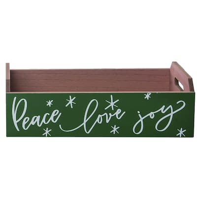 Transpac Wood 15.79 in. Green Peace Love Joy Merry Christmas Container