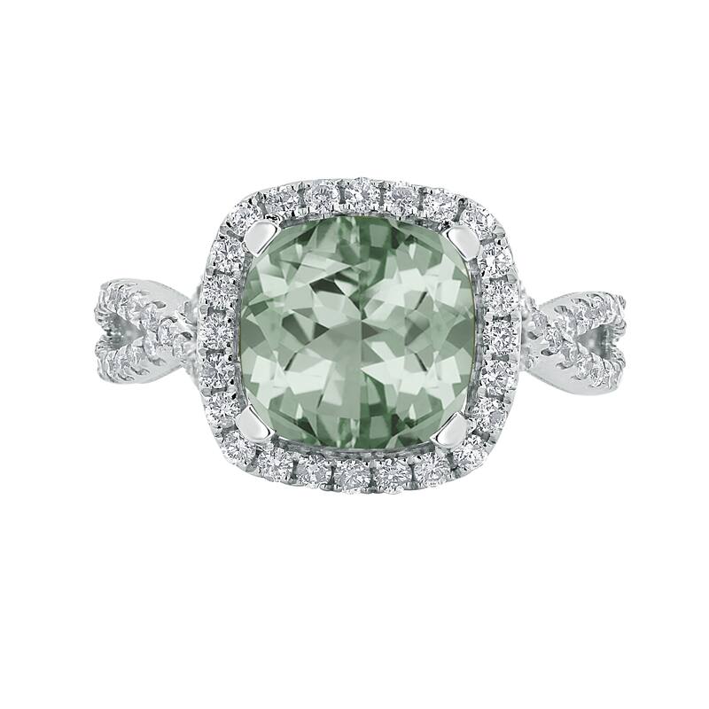 Auriya 1 7/8ct Cushion-cut Green Amethyst and Halo Diamond Engagement Ring 1/2cttw 14k Gold