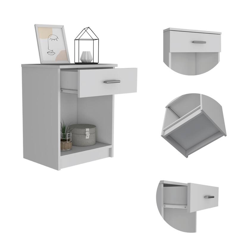 FM Furniture Pictor Nightstand with One Drawer, Lower Shelf, and Superior Top