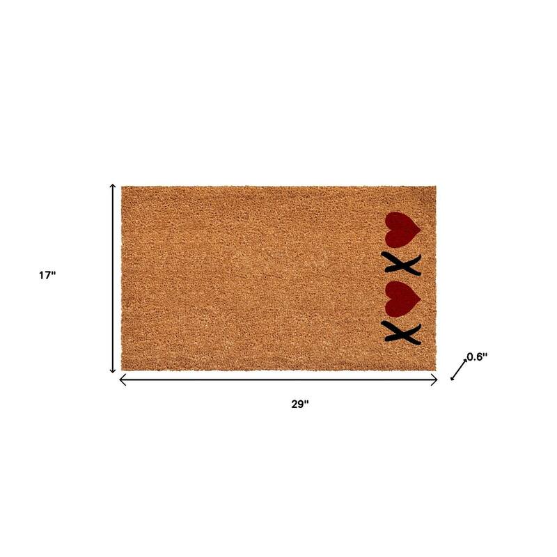 HomeRoots 17" X 29" Brown Red And Black XOXO Outdoor Coir Door Mat - 17.00' X '29.00