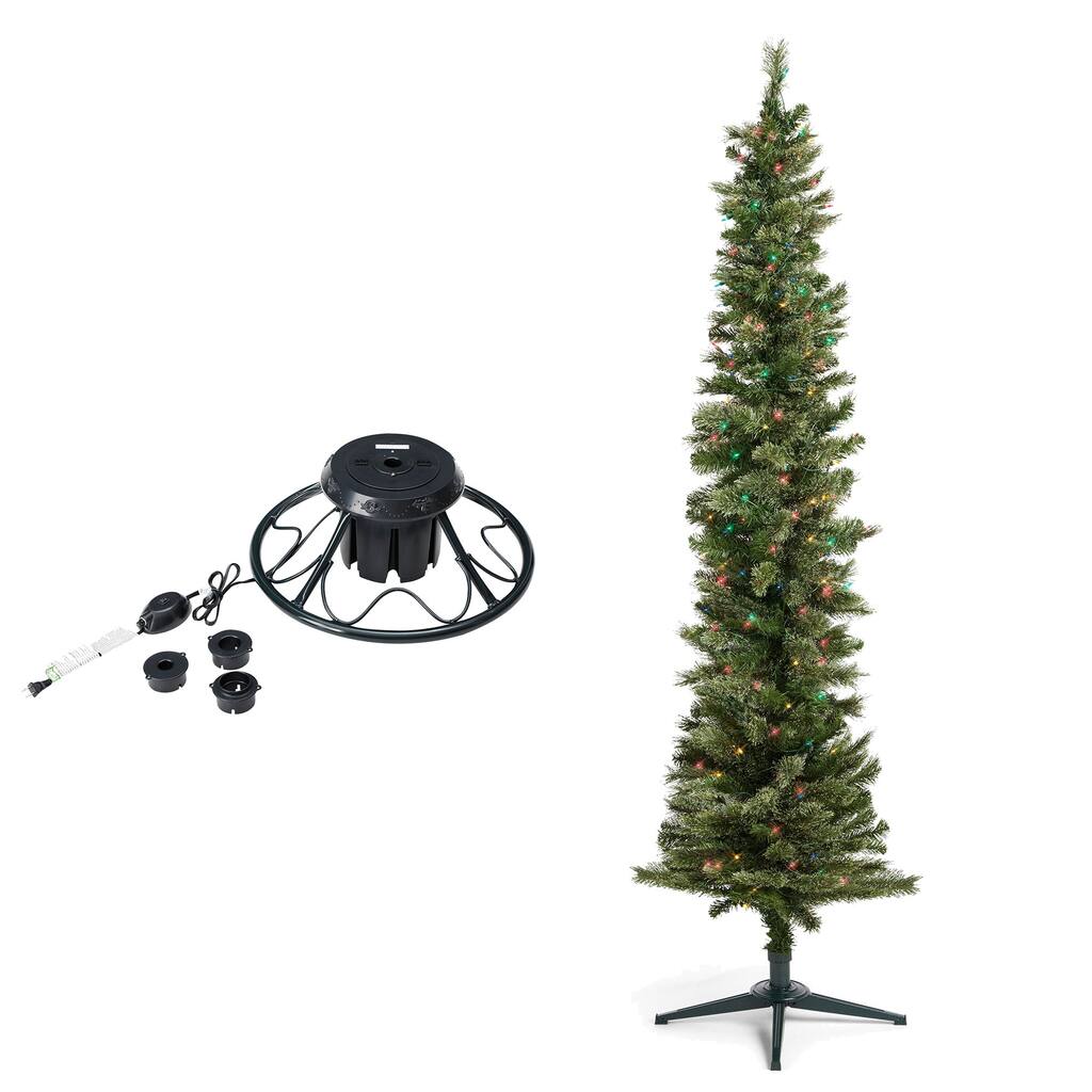 Home Heritage Rotating Tree Stand Base w/Stanley 7' Skinny Pencil Christmas Tree - 15