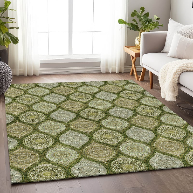 Premium Washable Super Soft Boho Mosaic Mayfield Rug - Olive - 5' x 7'6"