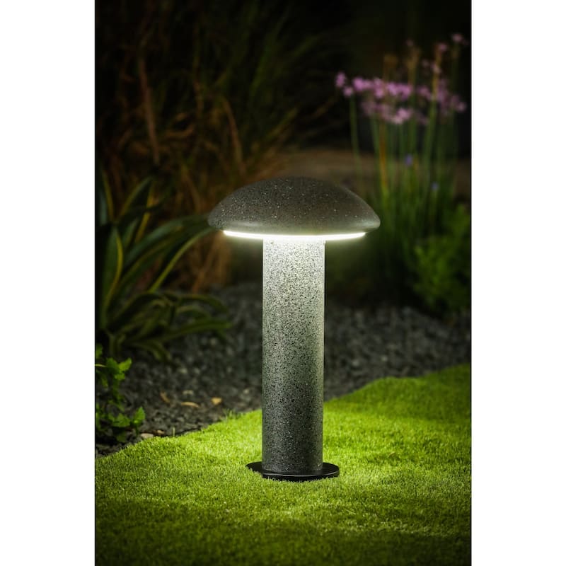 Speckled Grey Cement Mushroom-Top LED Solar Bollard Light