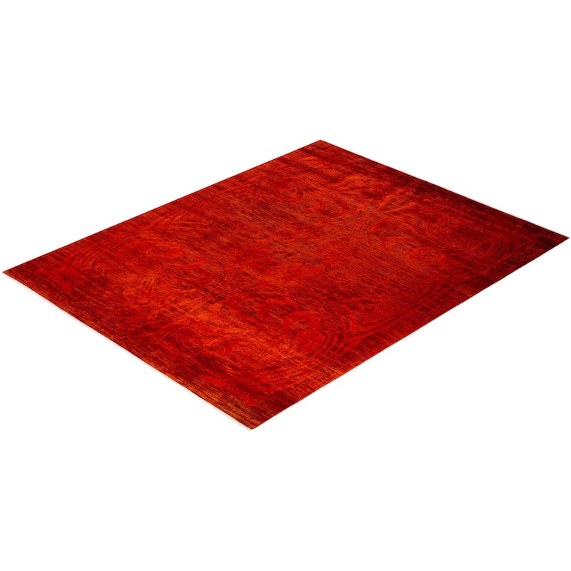 Overton Hand Knotted Wool Vintage Inspired Modern Contemporary Overdyed Orange Area Rug - 8' 1" x 10' 1"